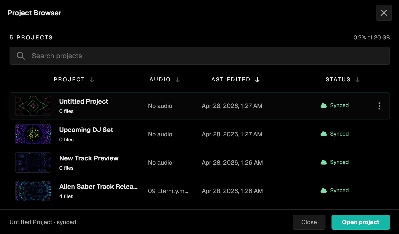 Karleido project browser